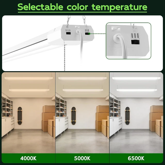 Alt view image 3 of 7 - Hlite LED Shop Lights 4FT with Reflector,5500LM,3 Power Level&3CCT,2 Pack