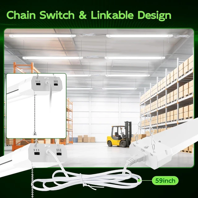 Alt view image 7 of 7 - Hlite LED Shop Lights 4FT with Reflector,5500LM,3 Power Level&3CCT,2 Pack
