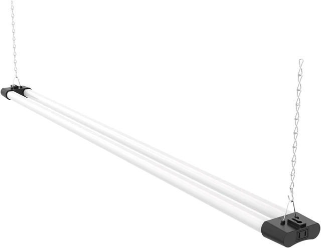 Alt view image 2 of 6 - Quarterback 4FT 40W LED Shop Light with Inline Switch Dual Tube Lightweight Daylight White 5000K Surface or Suspension Mount for Garage Workshop Basement (1)