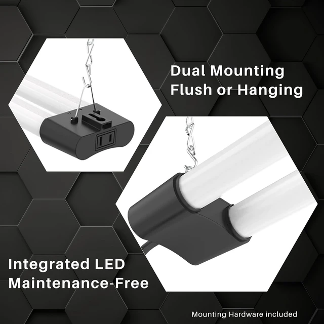 Alt view image 5 of 6 - Quarterback 4FT 40W LED Shop Light with Inline Switch Dual Tube Lightweight Daylight White 5000K Surface or Suspension Mount for Garage Workshop Basement (1)