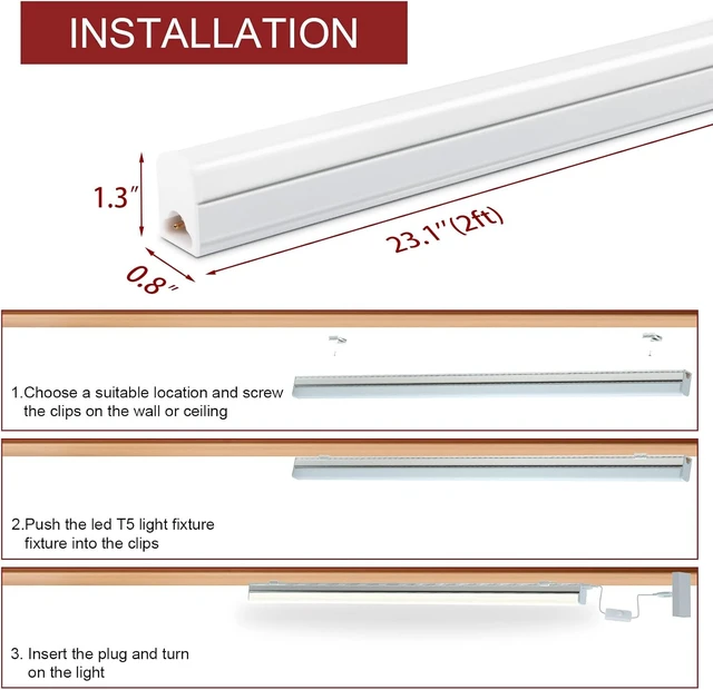 Alt view image 5 of 7 - LED Shop Light for Garage, T5, 2FT, 10W, 1100LM, 4000K, 8 Pack