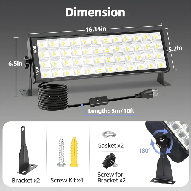 Alt view image 7 of 7 - 180W LED Shop Lights, Aluminum Waterproof Garage Light, 1 Pack