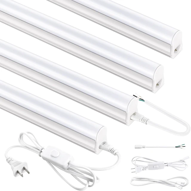 Main image of 4FT T5 PRO LED Shop Lights, 2800LM 6500K Bright White LED Integrated Fixture, 20W Linkable Garage Light, Ceiling and Cabinet Light with ON/Off Switch, Workshop, Basement, 4 Pack