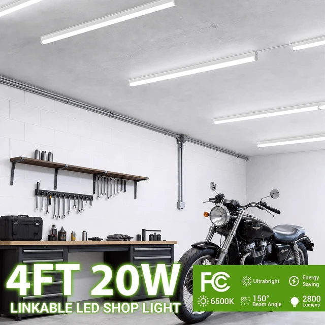 Alt view image 2 of 7 - 4FT T5 PRO LED Shop Lights, 2800LM 6500K Bright White LED Integrated Fixture, 20W Linkable Garage Light, Ceiling and Cabinet Light with ON/Off Switch, Workshop, Basement, 4 Pack