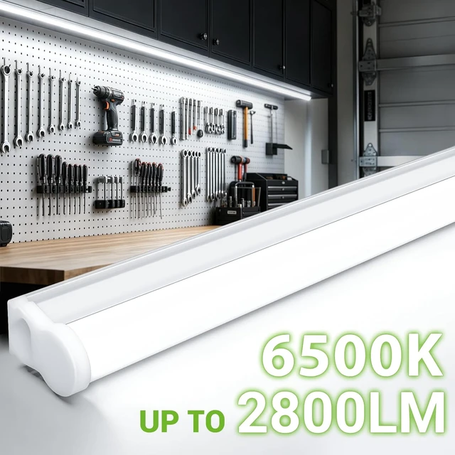 Alt view image 3 of 7 - 4FT T5 PRO LED Shop Lights, 2800LM 6500K Bright White LED Integrated Fixture, 20W Linkable Garage Light, Ceiling and Cabinet Light with ON/Off Switch, Workshop, Basement, 4 Pack