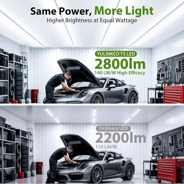 Alt view image 4 of 7 - 4FT T5 PRO LED Shop Lights, 2800LM 6500K Bright White LED Integrated Fixture, 20W Linkable Garage Light, Ceiling and Cabinet Light with ON/Off Switch, Workshop, Basement, 4 Pack