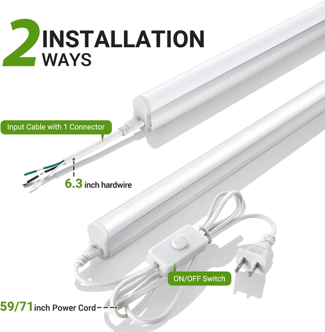 Alt view image 6 of 7 - 4FT T5 PRO LED Shop Lights, 2800LM 6500K Bright White LED Integrated Fixture, 20W Linkable Garage Light, Ceiling and Cabinet Light with ON/Off Switch, Workshop, Basement, 4 Pack
