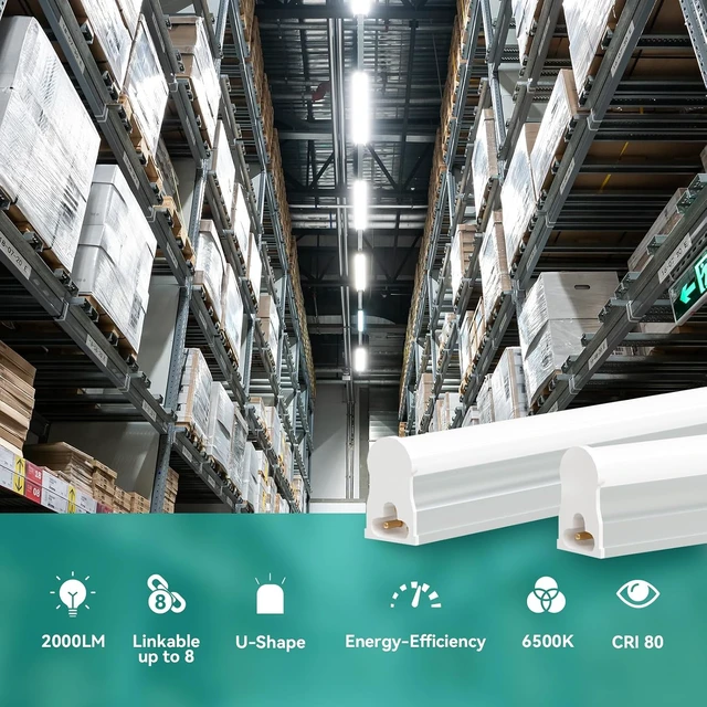 Alt view image 2 of 7 - 4FT LED Shop Lights 2 Pack, 2000LM 6500K T5 Light Fixture 20W