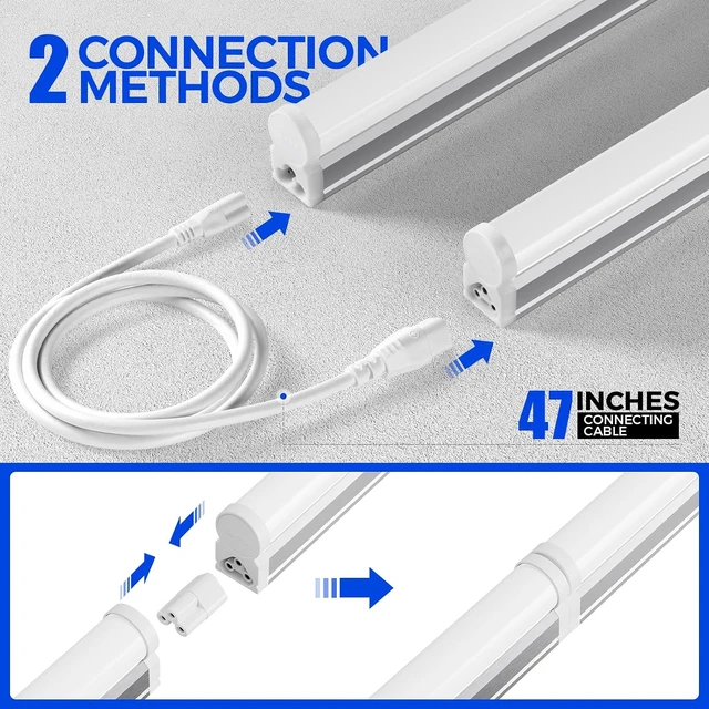 Alt view image 5 of 7 - Barrina LED Shop Light, 4FT 2200lm 6500K T5 Fixture, 20W, Linkable, 8 Packs