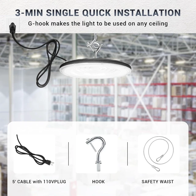 Alt view image 2 of 6 - XYCN 100W UFO Led High Bay Light,IP66 Waterproof,120VAC,15050LM 5000K Daylight Area Lighting,with Plug Commercial Bay Lighting for Warehouse/Shop/Workshop/Barn/Gym/Factory