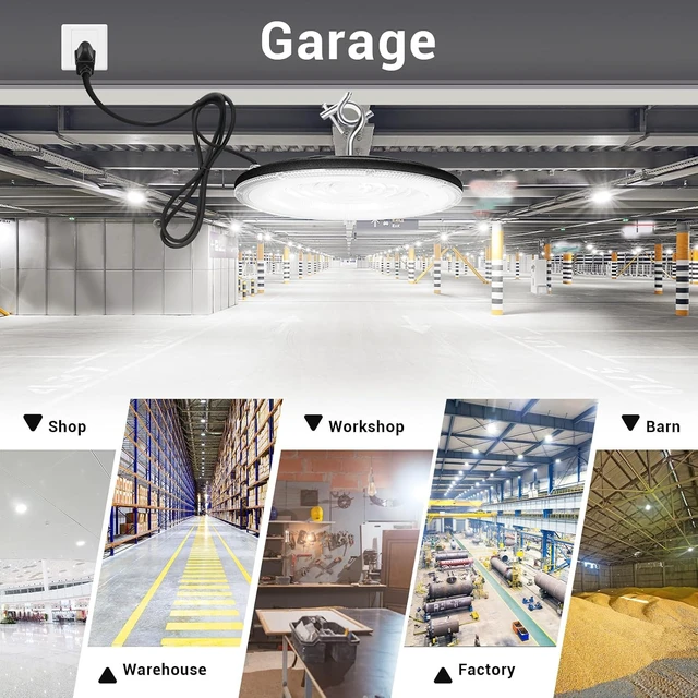 Alt view image 4 of 6 - XYCN 100W UFO Led High Bay Light,IP66 Waterproof,120VAC,15050LM 5000K Daylight Area Lighting,with Plug Commercial Bay Lighting for Warehouse/Shop/Workshop/Barn/Gym/Factory