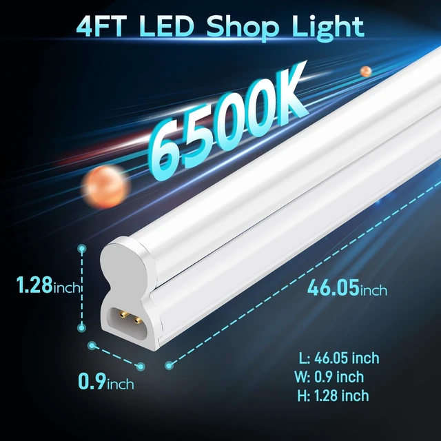 Alt view image 3 of 7 - hykolity 2 Pack T5 LED Shop Lights 4FT, 22W 2200LM 6500K Super Bright White