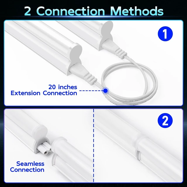 Alt view image 4 of 7 - hykolity 2 Pack T5 LED Shop Lights 4FT, 22W 2200LM 6500K Super Bright White