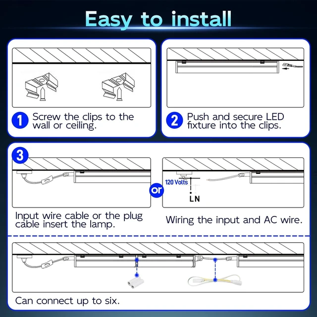 Alt view image 7 of 7 - hykolity 2 Pack T5 LED Shop Lights 4FT, 22W 2200LM 6500K Super Bright White