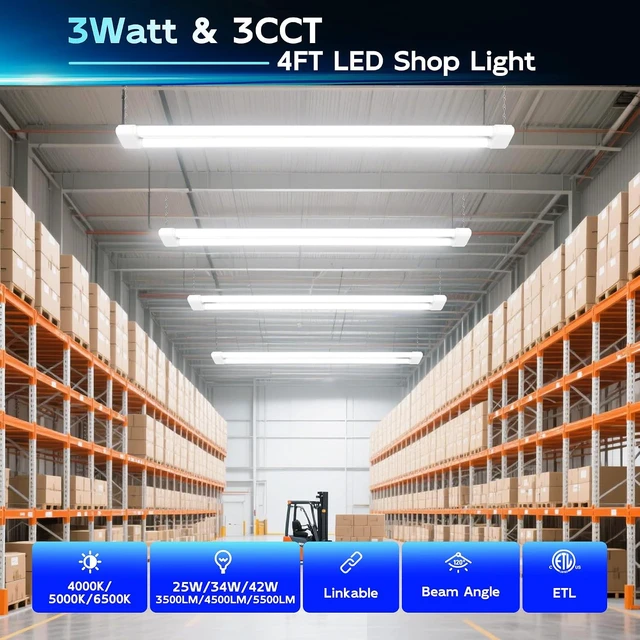 Alt view image 2 of 7 - hykolity LED Shop Lights 4FT with Power Cord,5500LM,3 Power Level&3CCT