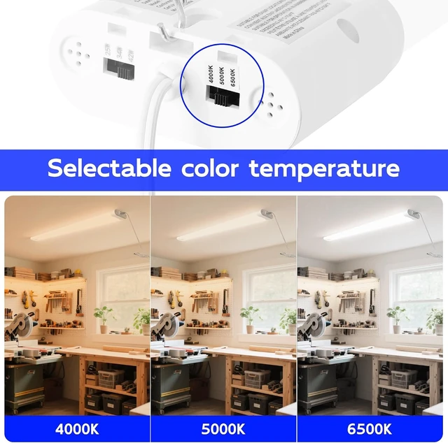 Alt view image 3 of 7 - hykolity LED Shop Lights 4FT with Power Cord,5500LM,3 Power Level&3CCT