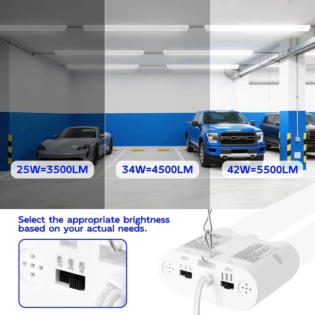 Alt view image 4 of 7 - hykolity LED Shop Lights 4FT with Power Cord,5500LM,3 Power Level&3CCT