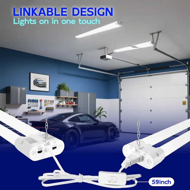 Alt view image 7 of 7 - hykolity LED Shop Lights 4FT with Power Cord,5500LM,3 Power Level&3CCT
