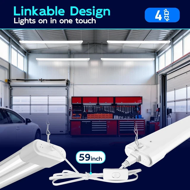 Alt view image 4 of 7 - hykolity 4FT Linkable LED Shop Light,44W 4600LM 5000K Daylight,4 Pack