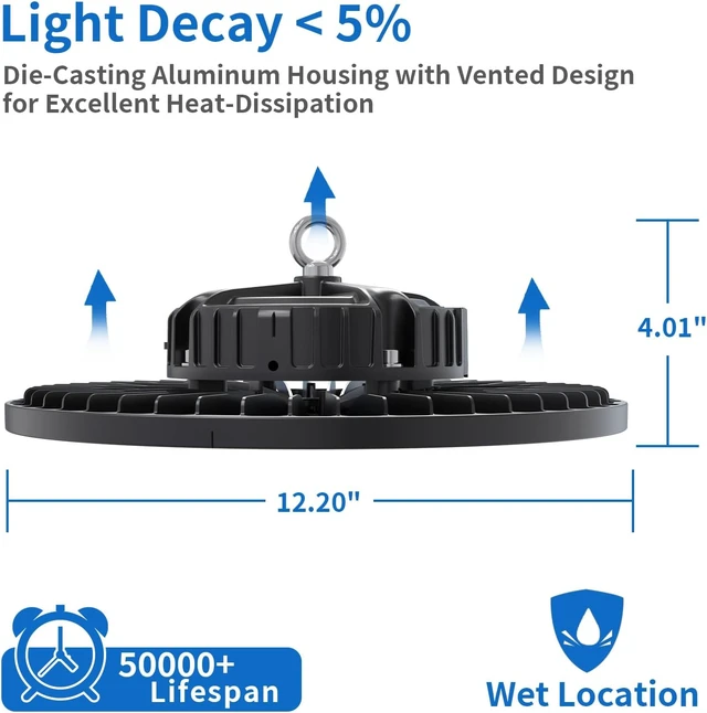 Alt view image 5 of 7 - 200W UFO High Bay LED Shop Lights, 6 Pack, 29000 LM, 5000K, AC110-277V
