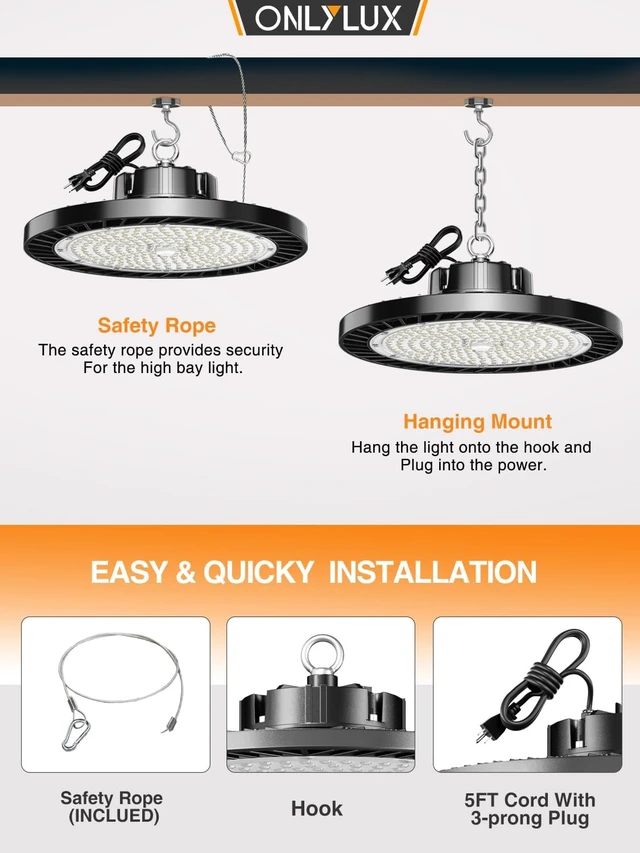Alt view image 4 of 7 - ONLYLUX 300W Super Bright UFO LED High Bay Lights 8 Pack 6000K 45000lm
