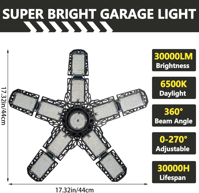 Alt view image 2 of 7 - 2Pack 300W LED Garage Light, 30,000LM High Output Ceiling Shop Light with 10+1 Adjustable Panels, 6500K Daylight E26/E27 Screw-in Industrial Lighting for Garage Workshop Basement Utility Room