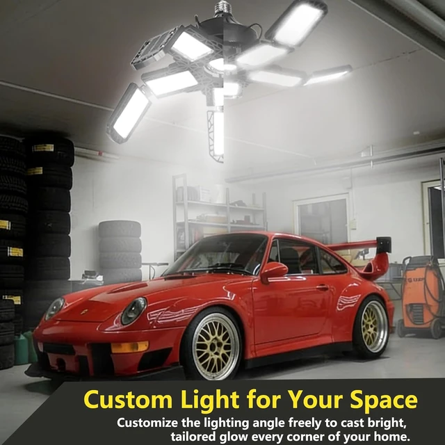 Alt view image 4 of 7 - 2Pack 300W LED Garage Light, 30,000LM High Output Ceiling Shop Light with 10+1 Adjustable Panels, 6500K Daylight E26/E27 Screw-in Industrial Lighting for Garage Workshop Basement Utility Room