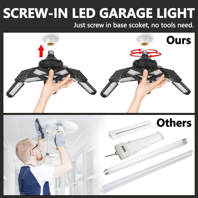 Alt view image 6 of 7 - 2Pack 300W LED Garage Light, 30,000LM High Output Ceiling Shop Light with 10+1 Adjustable Panels, 6500K Daylight E26/E27 Screw-in Industrial Lighting for Garage Workshop Basement Utility Room