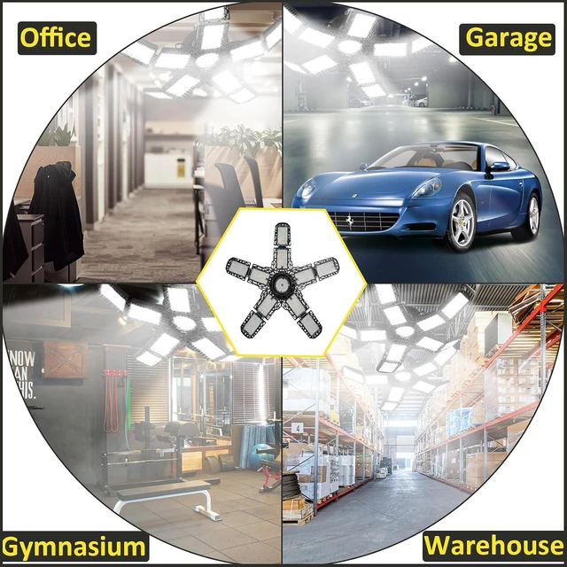 Alt view image 7 of 7 - 2Pack 300W LED Garage Light, 30,000LM High Output Ceiling Shop Light with 10+1 Adjustable Panels, 6500K Daylight E26/E27 Screw-in Industrial Lighting for Garage Workshop Basement Utility Room
