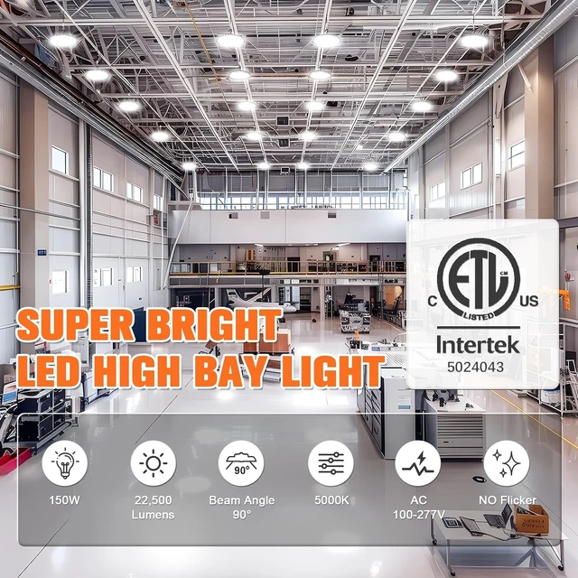 Alt view image 3 of 7 - VOLISUN 10 Pack UFO Led High Bay Light 22,500LM, 150W, 5000K Daylight, 100-277V High Bay Led Shop Light, ETL Listed Commercial Bay Lighting for Garage Workshop Barn Factory Warehouse