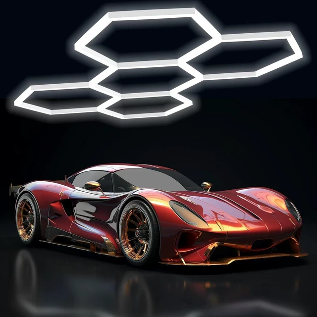Main image of Hexagon Garage Lights, 5-Grid LED Hexagon Light, 192W 21000LM 7000K