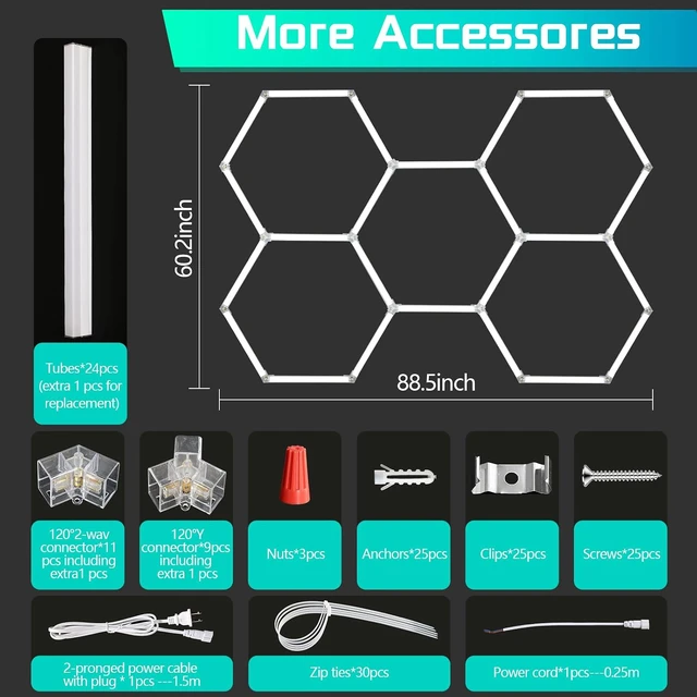 Alt view image 7 of 7 - Hexagon Garage Lights, 5-Grid LED Hexagon Light, 192W 21000LM 7000K