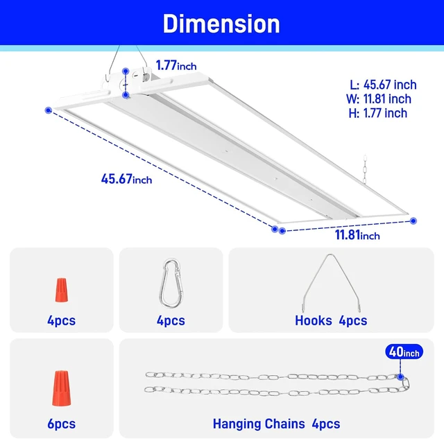 Alt view image 7 of 7 - hykolity 4FT 250W LED Linear High Bay Shop Light, 33750LM 5000K 135LM/W