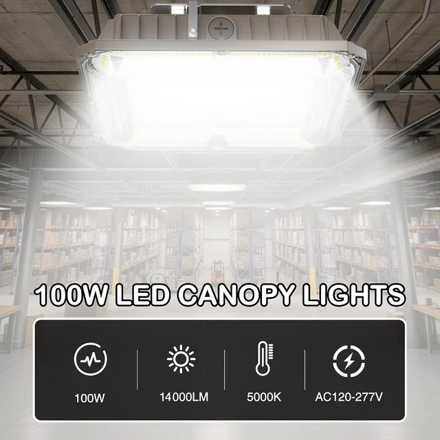 Alt view image 2 of 7 - LED Canopy Lights, 100W, 14000LM, 5000K, 0-10V Dimmable