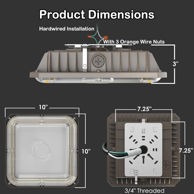 Alt view image 5 of 7 - LED Canopy Lights, 100W, 14000LM, 5000K, 0-10V Dimmable