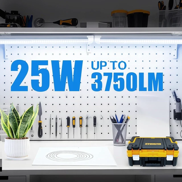 Alt view image 2 of 7 - CNSUNWAY LED Shop Light 2FT, 25W 3750LM 6500K, D-Shape Linkable LED Light