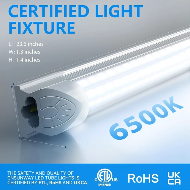 Alt view image 6 of 7 - CNSUNWAY LED Shop Light 2FT, 25W 3750LM 6500K, D-Shape Linkable LED Light