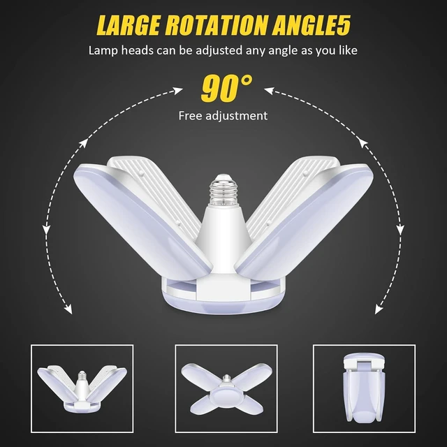 Alt view image 2 of 7 - LED Garage Lights 2 Pack, LED Shop Light 10000LM 6500K E26/E27 80WATT Ceiling Light with 4+1 Panels Adjustable for Workshop, Basement, Warehouse(M-4 Panels-4 Pack)
