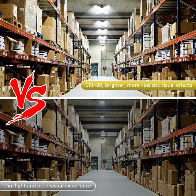 Alt view image 3 of 7 - LED Garage Lights 2 Pack, LED Shop Light 10000LM 6500K E26/E27 80WATT Ceiling Light with 4+1 Panels Adjustable for Workshop, Basement, Warehouse(M-4 Panels-4 Pack)