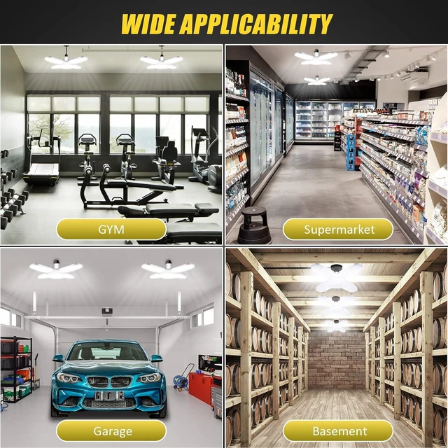 Alt view image 7 of 7 - LED Garage Lights 2 Pack, LED Shop Light 10000LM 6500K E26/E27 80WATT Ceiling Light with 4+1 Panels Adjustable for Workshop, Basement, Warehouse(M-4 Panels-4 Pack)