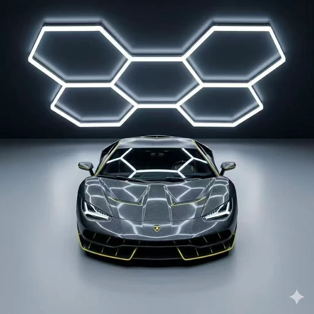 Main image of Hexagon Honeycomb LED Garage Light, 26400LM 6500K Ultra Bright Ceiling Lamp FCC Certified for Garage, Car Detailing Station, Barbershop