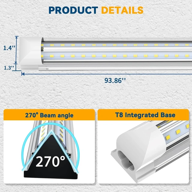 Alt view image 3 of 7 - JESLED 8FT LED Shop Light 100W 15000LM ETL 10 Pack