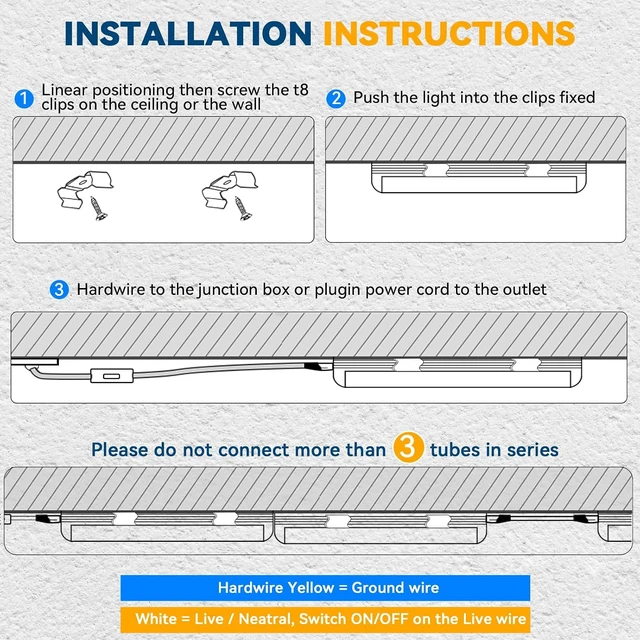 Alt view image 7 of 7 - JESLED 8FT LED Shop Light 100W 15000LM ETL 10 Pack