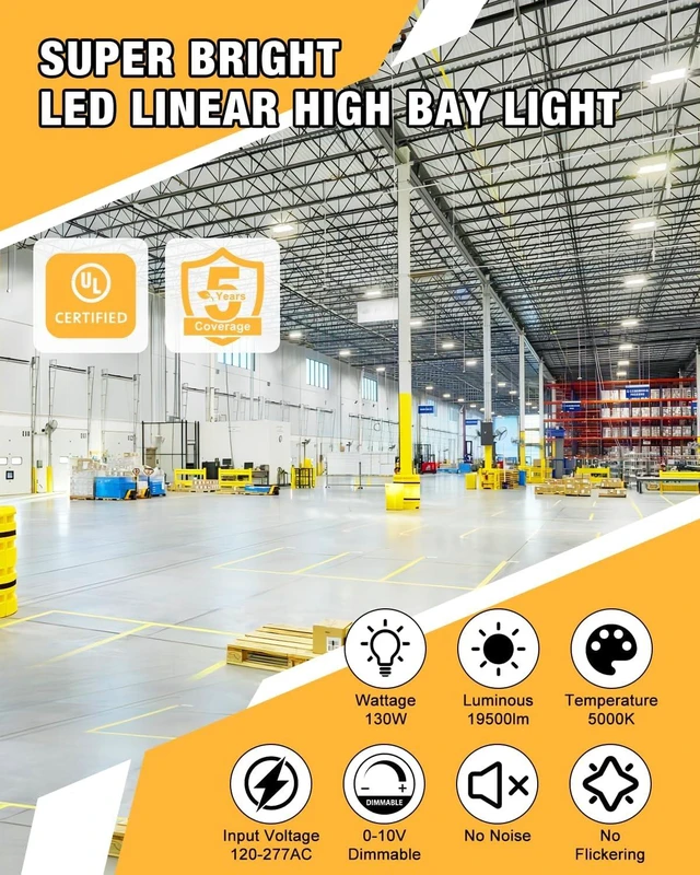 Alt view image 2 of 7 - LED Linear High Bay Light, 130W 19500LM 5000K High Bay Shop Lights