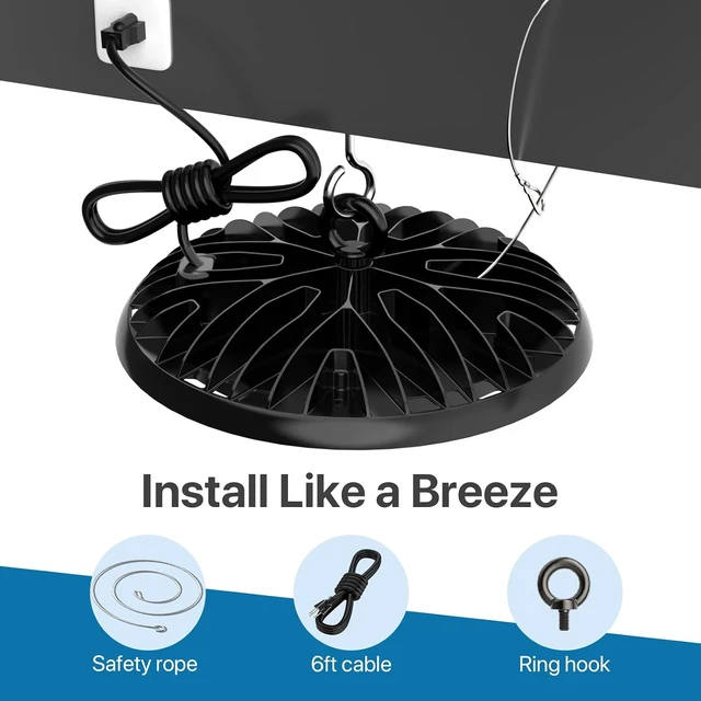 Alt view image 3 of 6 - HYPERLITE High Bay LED Lights: 2-Pack 250W UFO LED Light with Plug & Play Plug - 5000K IP65 Waterproof Shatterproof Lighting Fixture