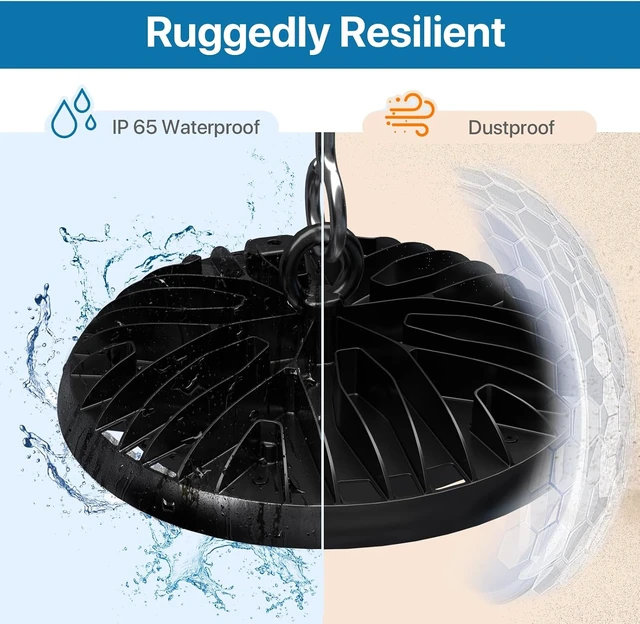 Alt view image 5 of 6 - HYPERLITE High Bay LED Lights: 2-Pack 250W UFO LED Light with Plug & Play Plug - 5000K IP65 Waterproof Shatterproof Lighting Fixture