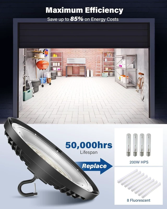 Alt view image 2 of 7 - 200W UFO LED High Bay Light, 28,000LM LED Shop Light Fixture, 5000K 120V AC