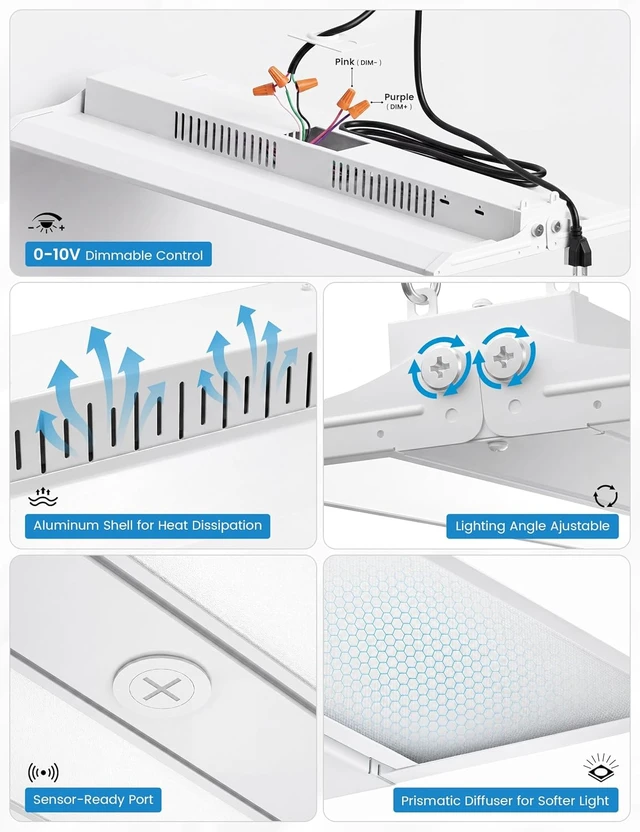 Alt view image 7 of 7 - VOLISUN 2FT High Bay LED Shop Lights 4Pack, 200W 30000LM LED Linear Light