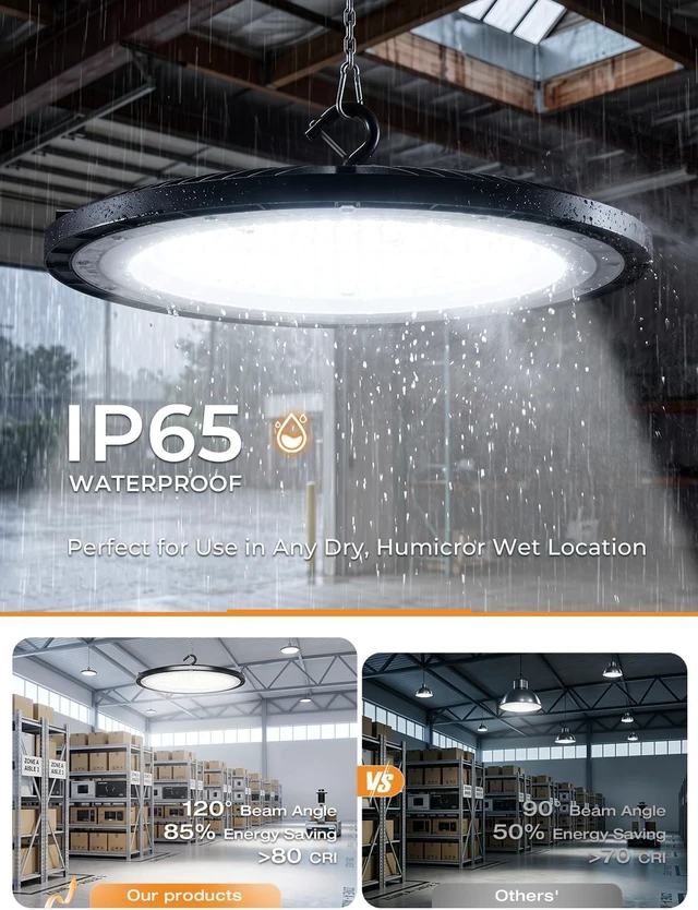 Alt view image 3 of 7 - ONLYLUX 150W UFO LED High Bay Light 22500LM 5000K High Bay Shop Lighting