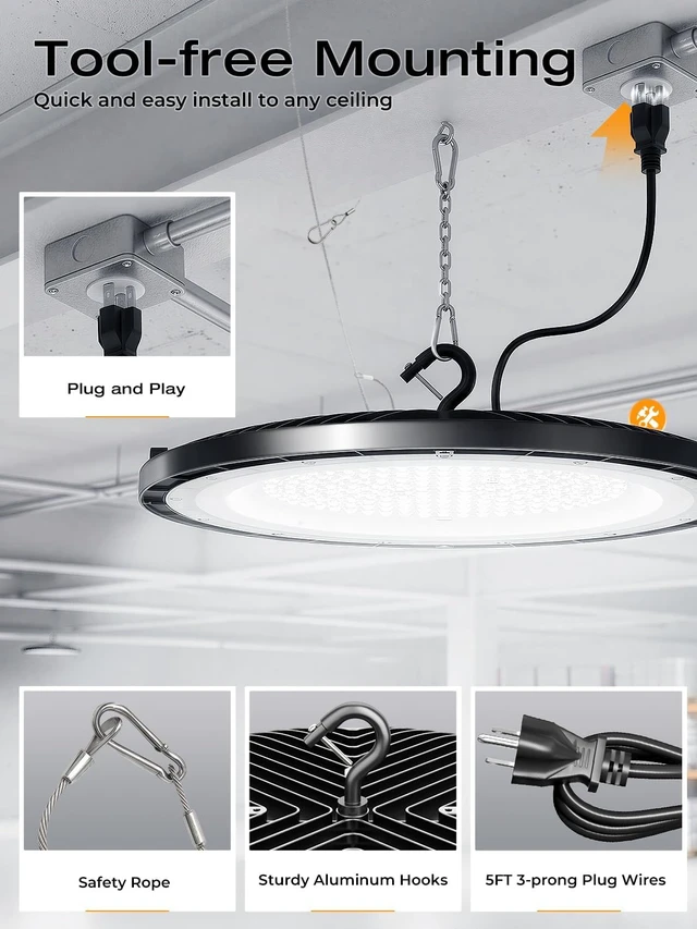 Alt view image 5 of 7 - ONLYLUX 150W UFO LED High Bay Light 22500LM 5000K High Bay Shop Lighting